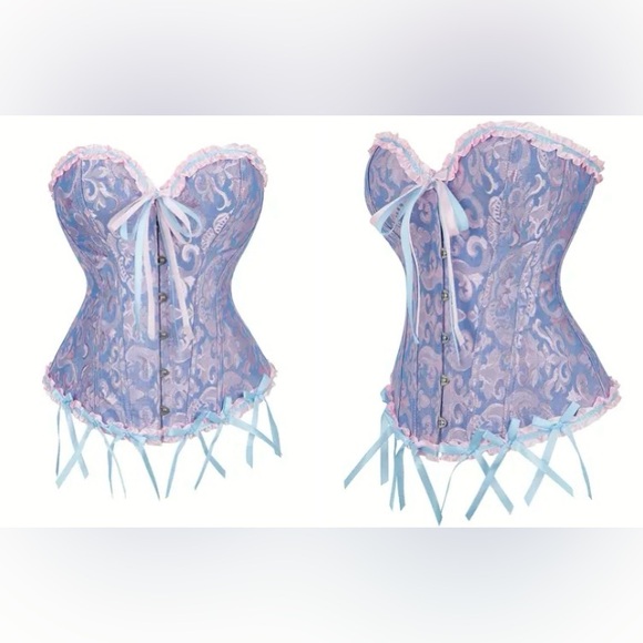 Other - Corset pink blue pastel jacquard shapewear 2X 14 lace vintage sexy ribbon plus